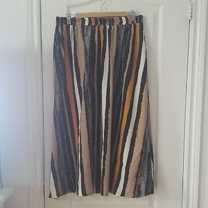 Cupio Vertical Stripe Midi Skirt in Black, Tan & Mustard